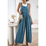 Supreme Fashion - Solid Wide Leg Pocketed Shoulder Tie Overalls: Light blue / L