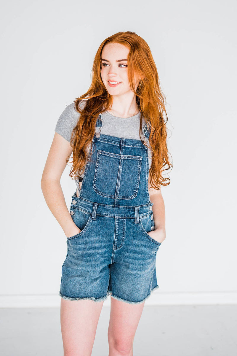 Rubies + Honey - 53002M, Medium Wash Short Overalls: XX-Small