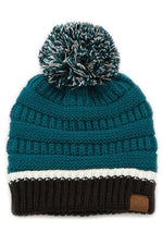 Hana - C.C Team Color Ribbed Beanie with Pom Winter Hat