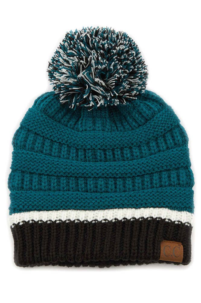 Hana - C.C Team Color Ribbed Beanie with Pom Winter Hat