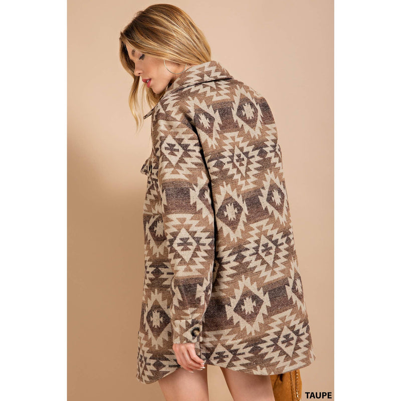 Oversized Aztec print shacket: TAUPE / L