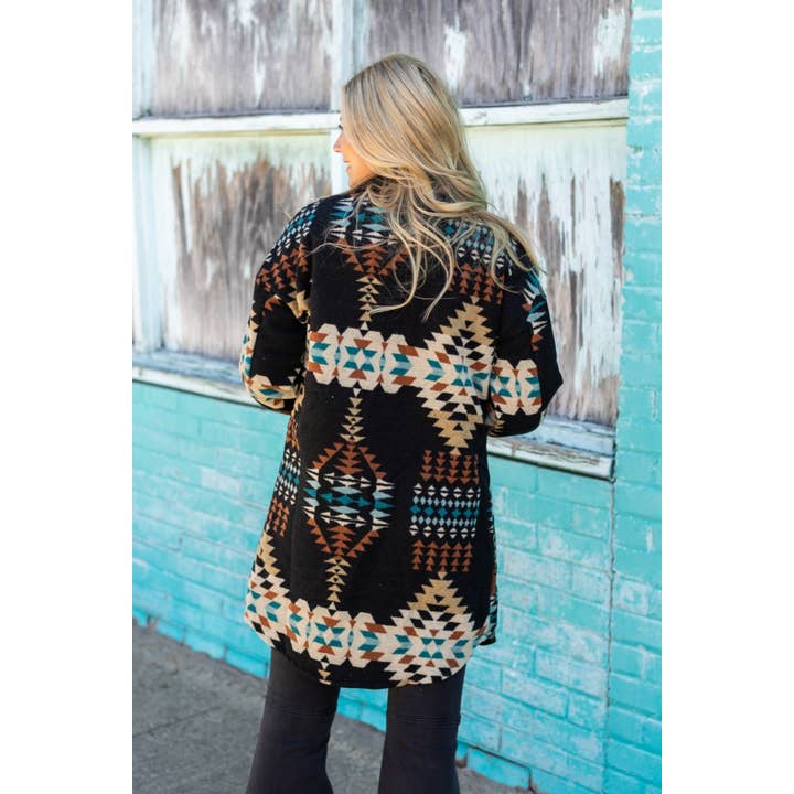 Western Aztec Print Cardigan Jacket