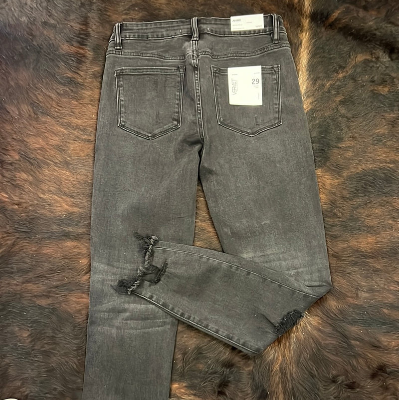 Black Mid Rise Skinny Shark Bite Jeans