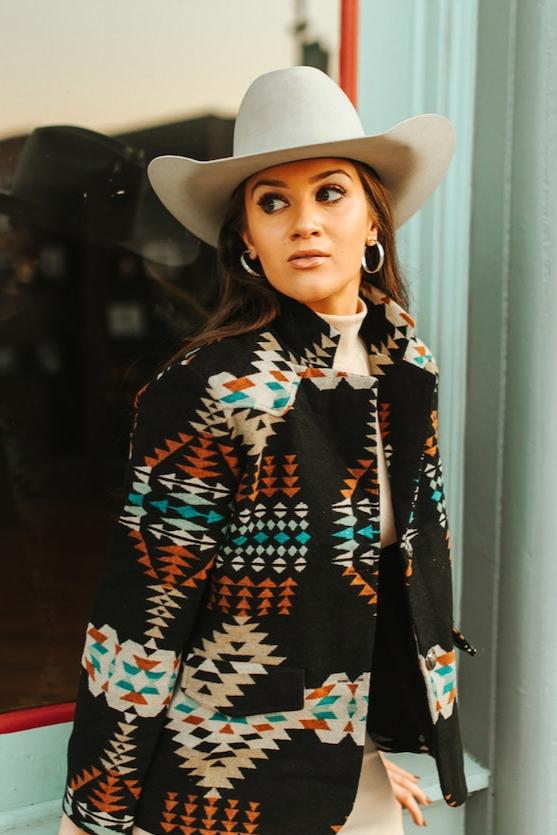 Black Aztec Button down Blazer