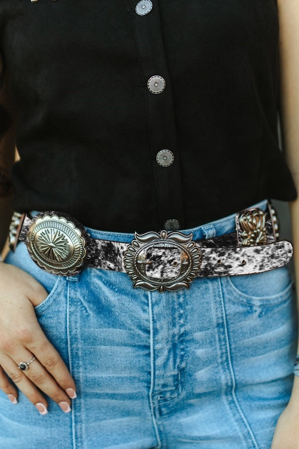The Genuine Black Cowhide Concho Belt