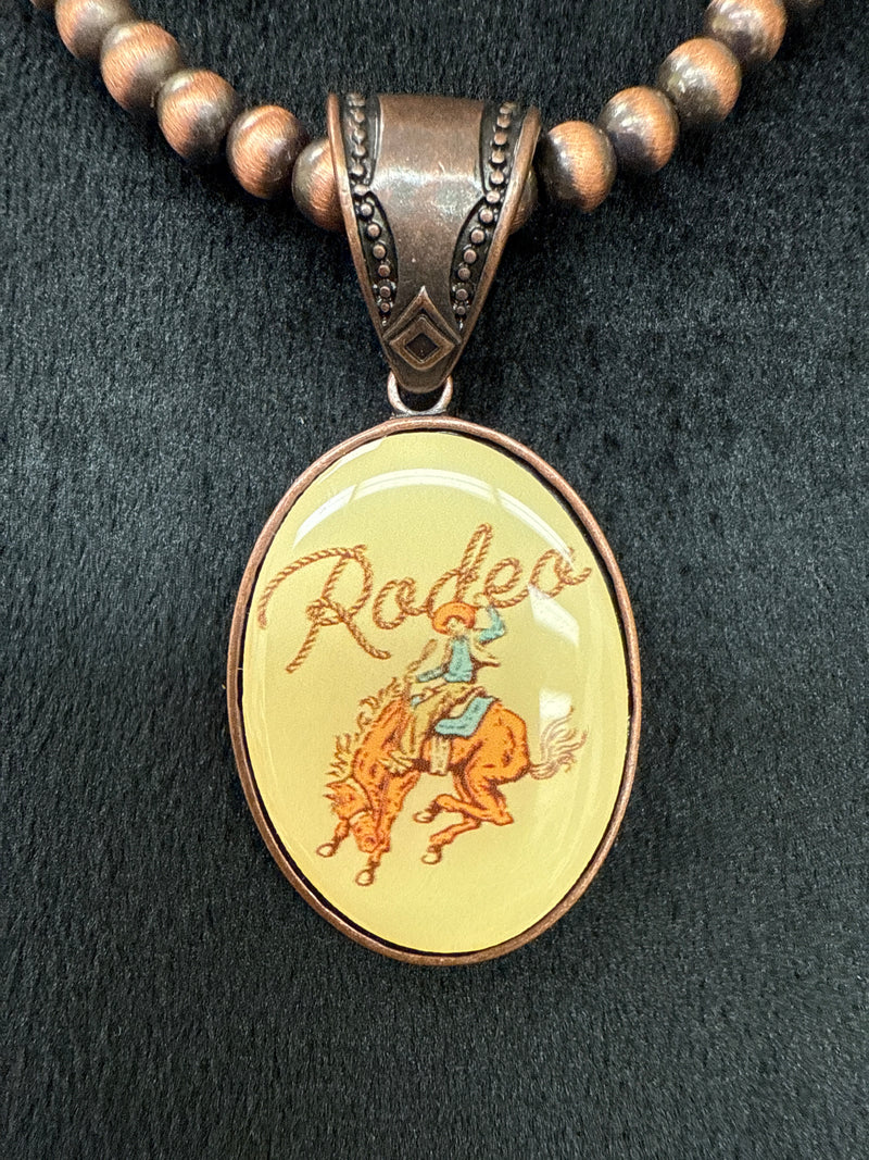 Faux Copper or Silver Beaded Retro Rodeo Pendent