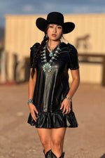 The V Neck Faux Leather Studded Dress