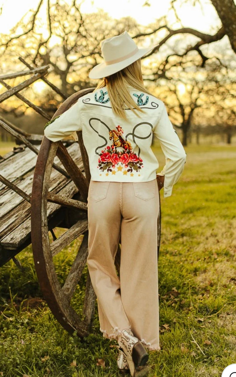 Dear Rodeo Retro Cowgirl Pearl Snap Cropped Top