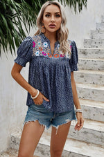 Floral Embroided Puff Sleeve