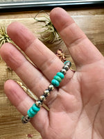 5mm Sterling Silver Navajo Pearl Bracelet w/ Turquoise rondelle