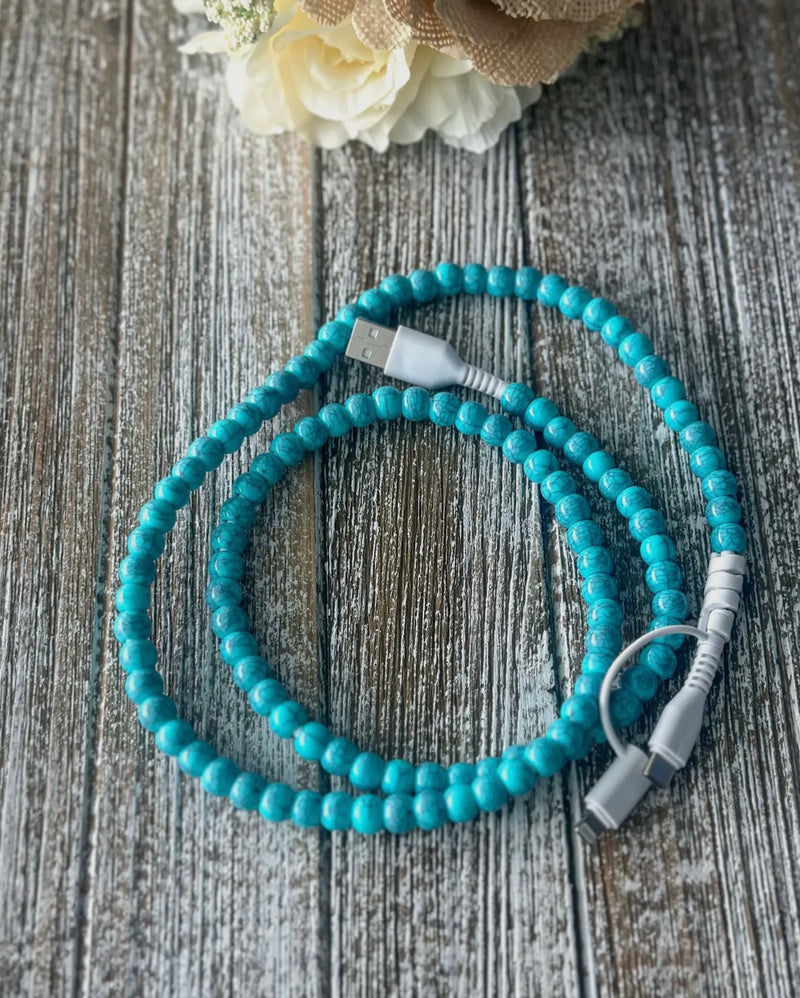 TURQUOISE BEADED DUAL CHARGING CABLE