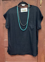 Waffle Round Neck Top w/ Pocket