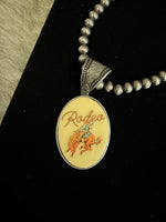 Faux Copper or Silver Beaded Retro Rodeo Pendent