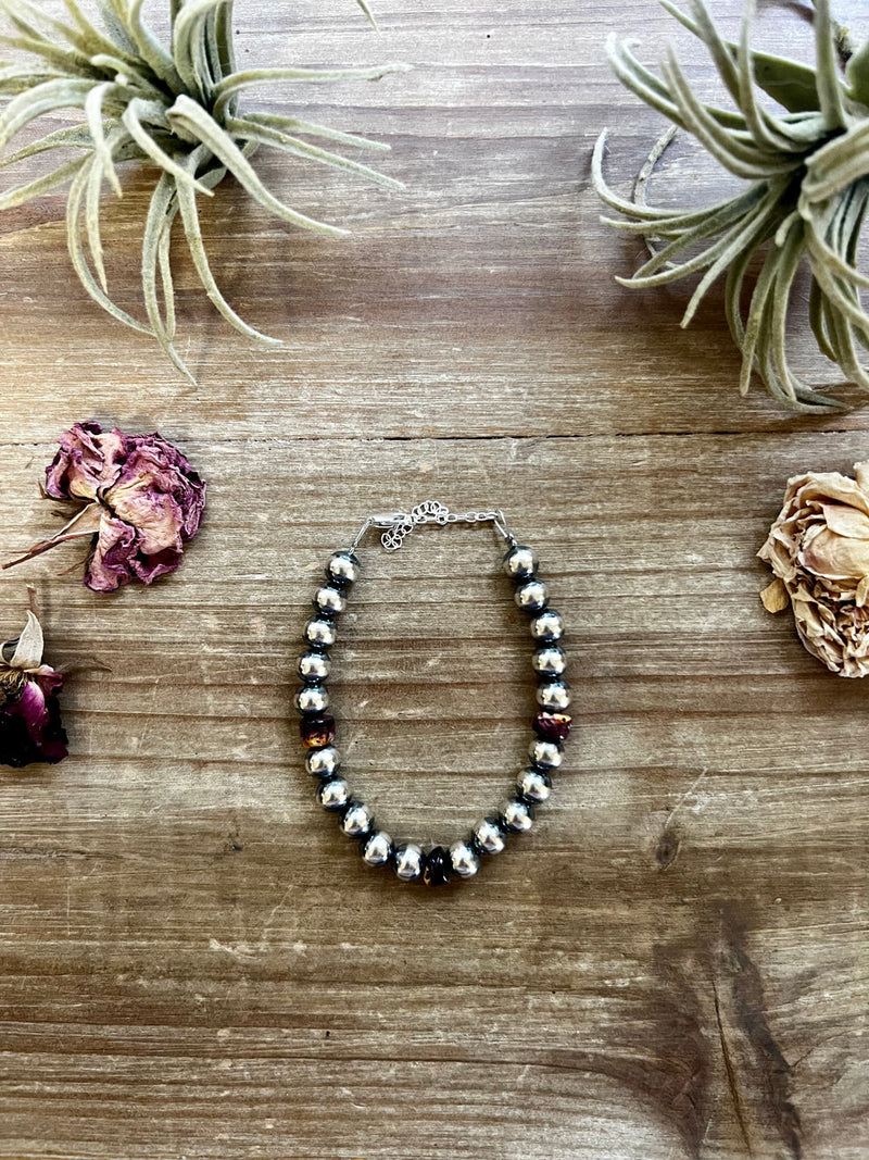 8 mm Sterling Navajo Pearl Bracelet w/ purple spiny heishi