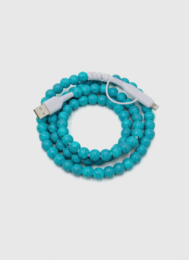 TURQUOISE BEADED DUAL CHARGING CABLE