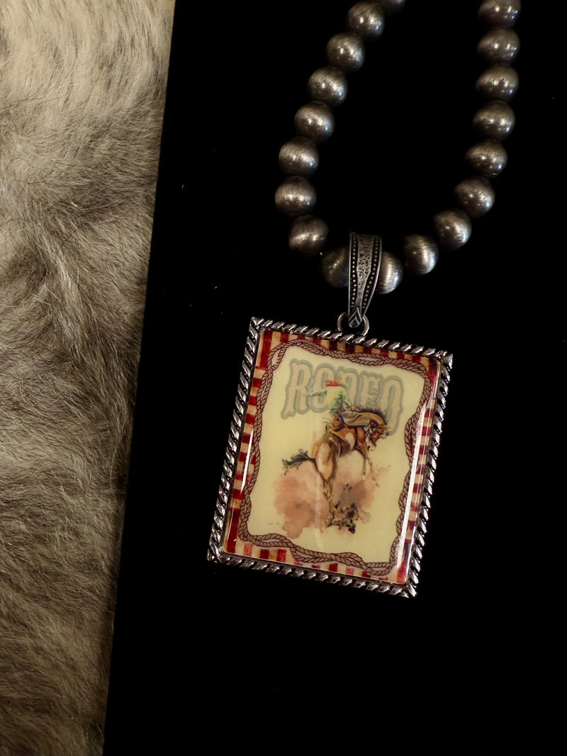 Western Retro Let'r Buck & Rodeo Pendent Necklace