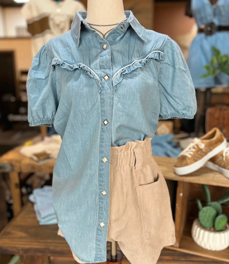 The Rowdy Ruffle Pearl Snap Blouse