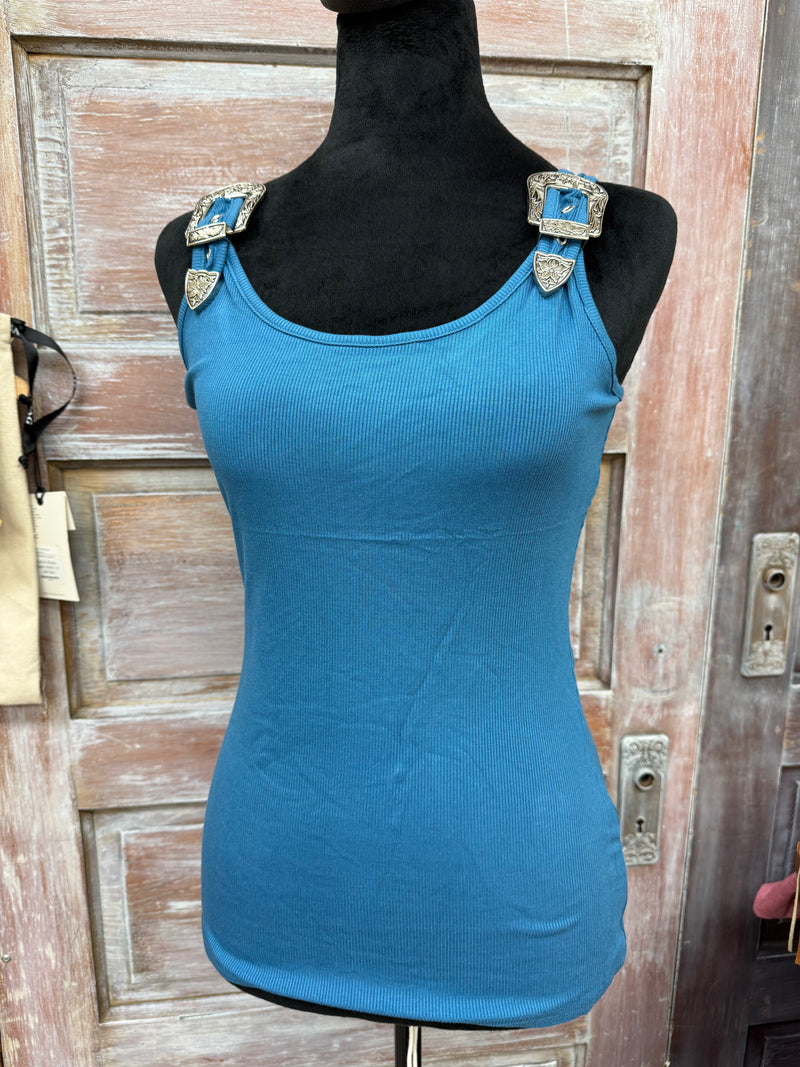 Buckle Up Western Ribbed Tank Top Denim