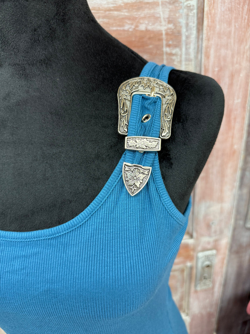 Buckle Up Western Ribbed Tank Top Denim