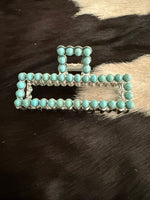 SILVER FAUX TURQUOISE CLAW CLIP - RECTANGLE