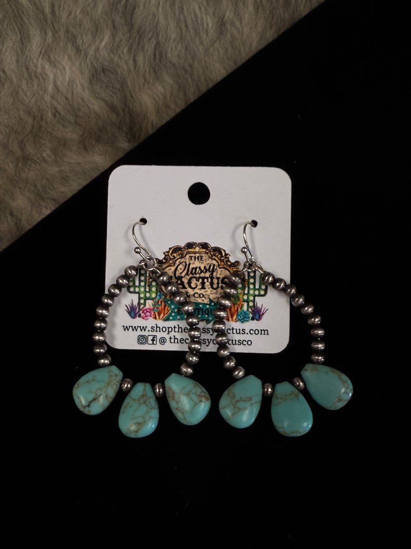 Faux Pearl & Turq. Teardrop Earrings