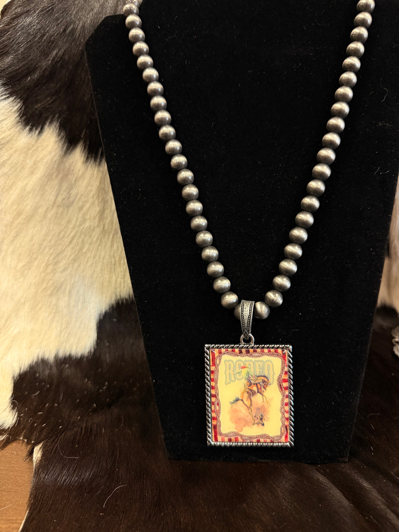 Western Retro Let'r Buck & Rodeo Pendent Necklace