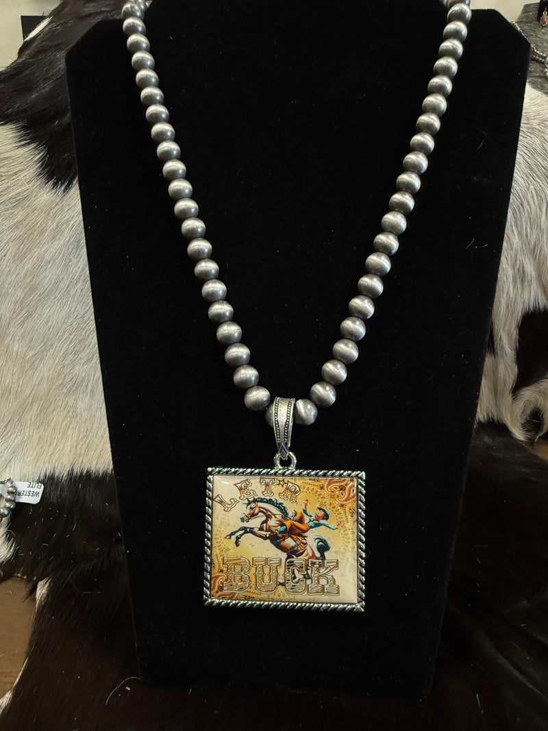 Western Retro Let'r Buck & Rodeo Pendent Necklace