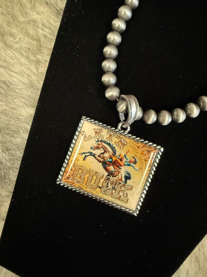 Western Retro Let'r Buck & Rodeo Pendent Necklace