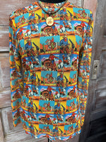 Retro Comic Cowboys Long Sleeve Mesh Top