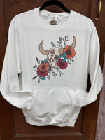 Wildflower & Squash Blossom Cow Skull Crewneck