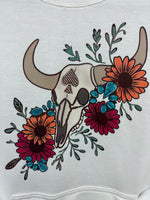 Wildflower & Squash Blossom Cow Skull Crewneck