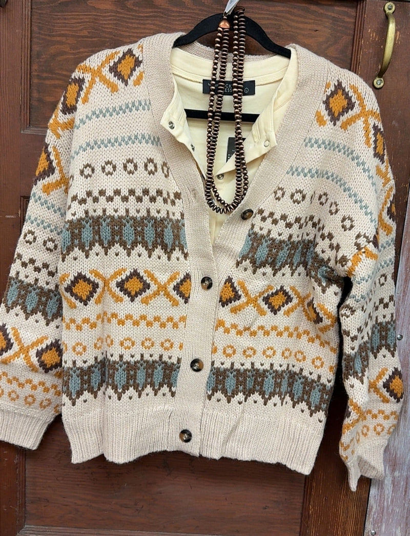 Boho Patterned Oversized Cardigan