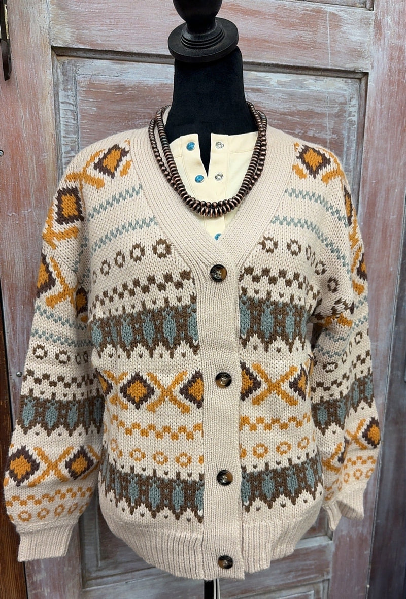 Boho Patterned Oversized Cardigan