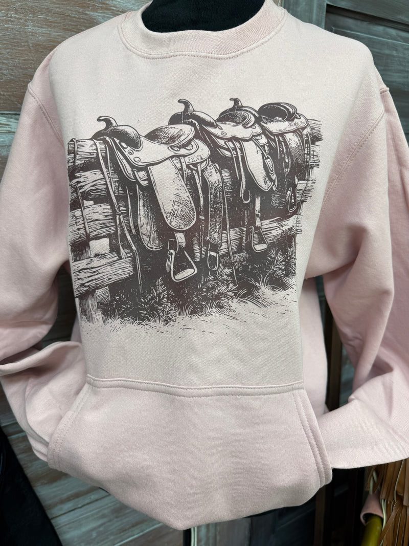 Blush Pink Western Saddles Pocketed Crewneck