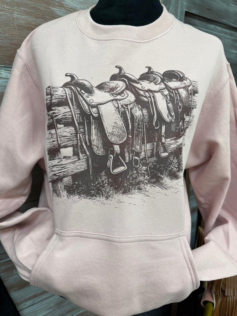 Blush Pink Western Saddles Pocketed Crewneck