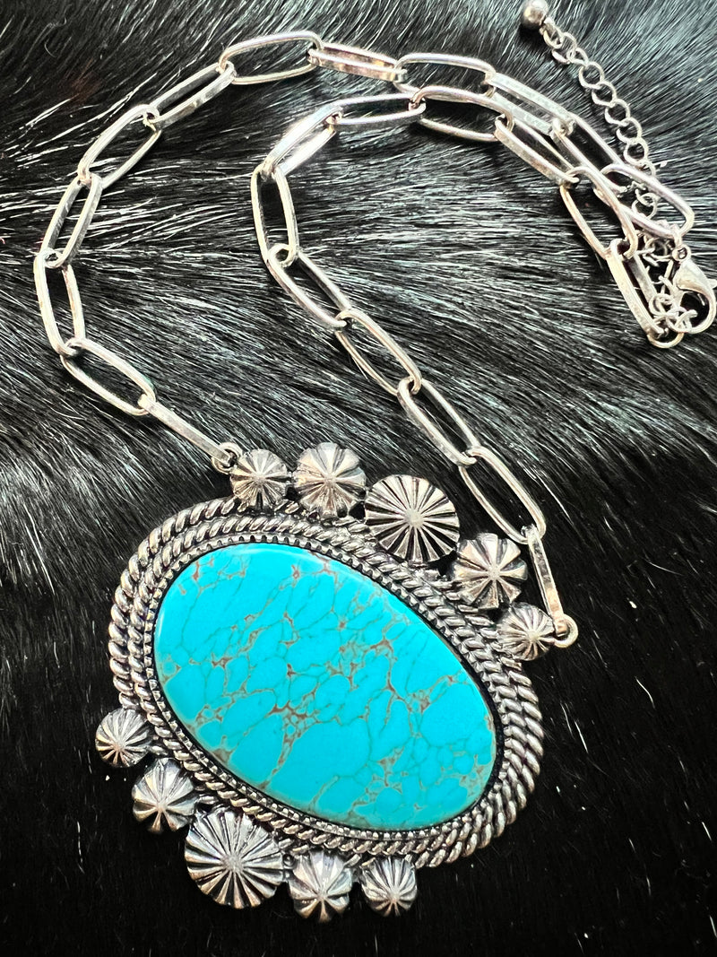 Oval Turquoise howlite W/ Paper Clip Chain