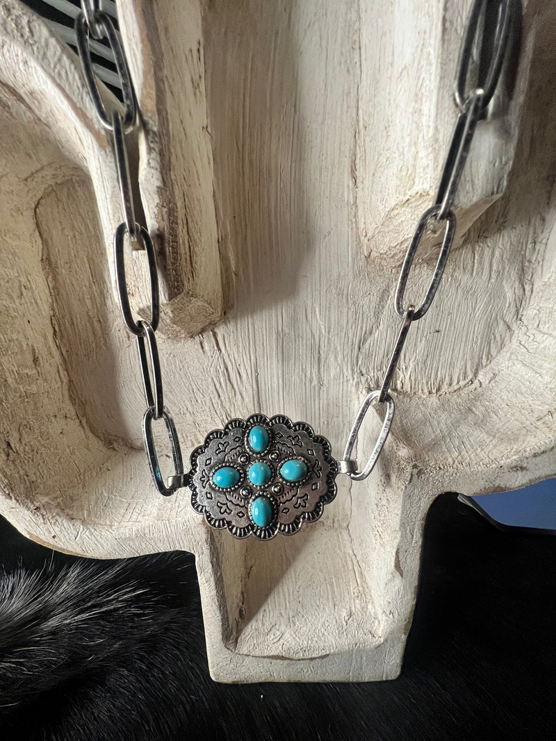 Concho Turquoise Cross Necklace
