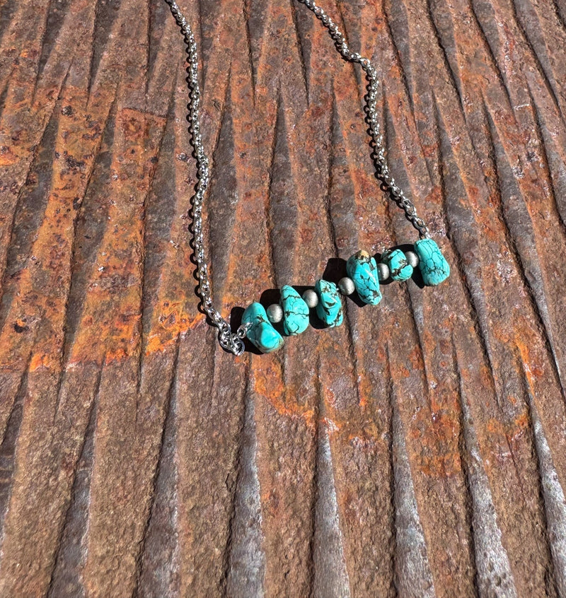 Turquoise Chip Bar Necklace