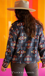 Black Aztec Suede Fleece Jacket