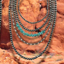 5-Strand Faux Pearl & Turquoise Necklace