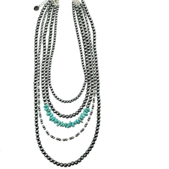 5-Strand Faux Pearl & Turquoise Necklace
