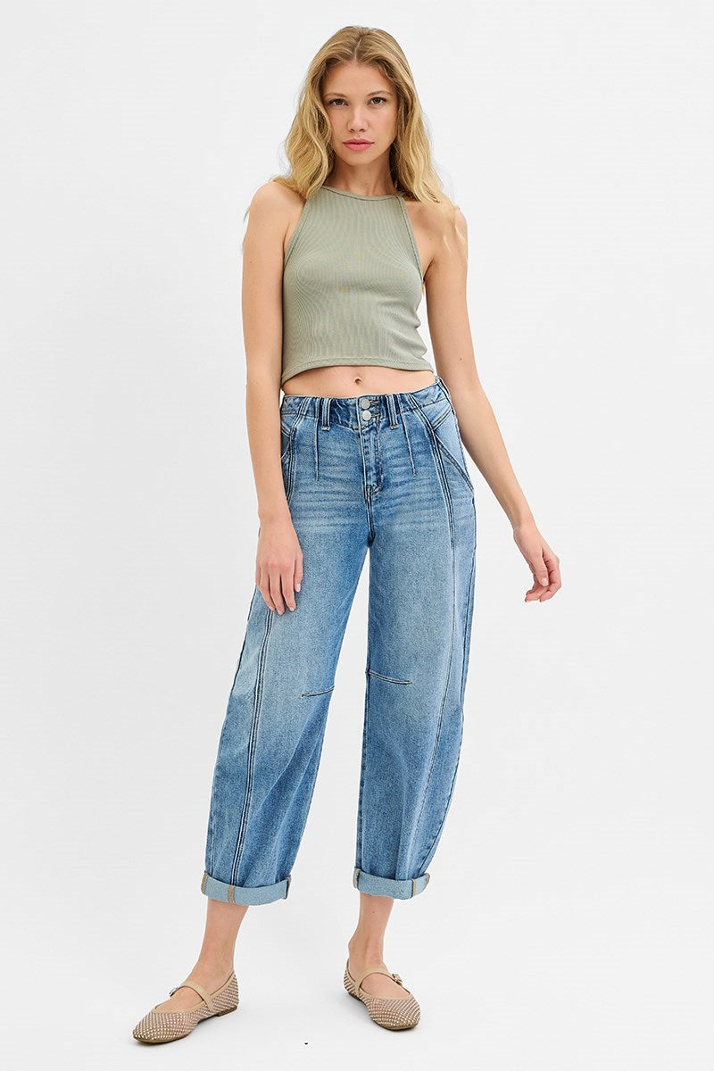 The Risen Mid-Rise Barrel Ankle Jeans