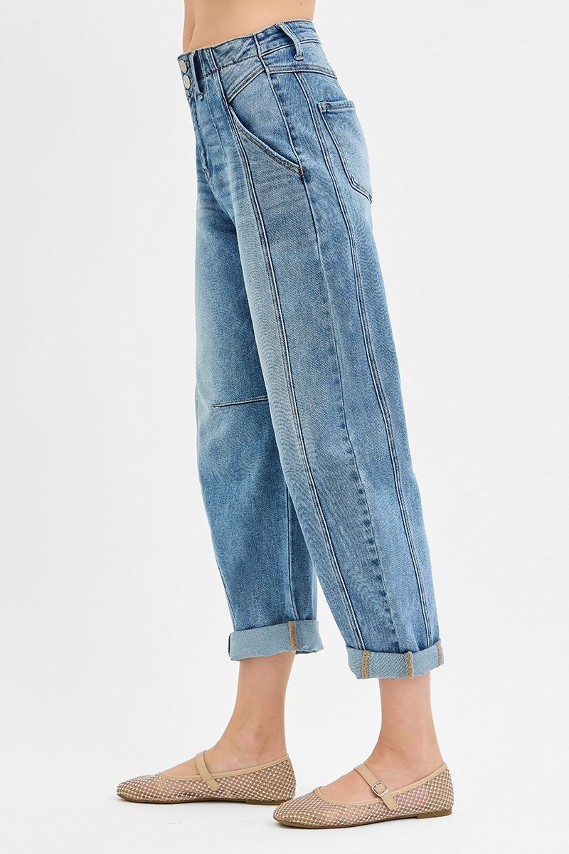 The Risen Mid-Rise Barrel Ankle Jeans