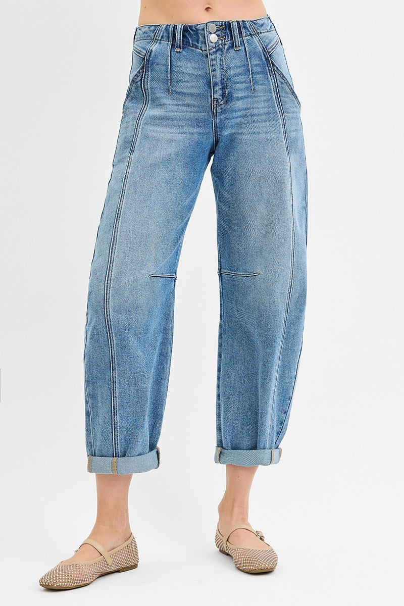 The Risen Mid-Rise Barrel Ankle Jeans