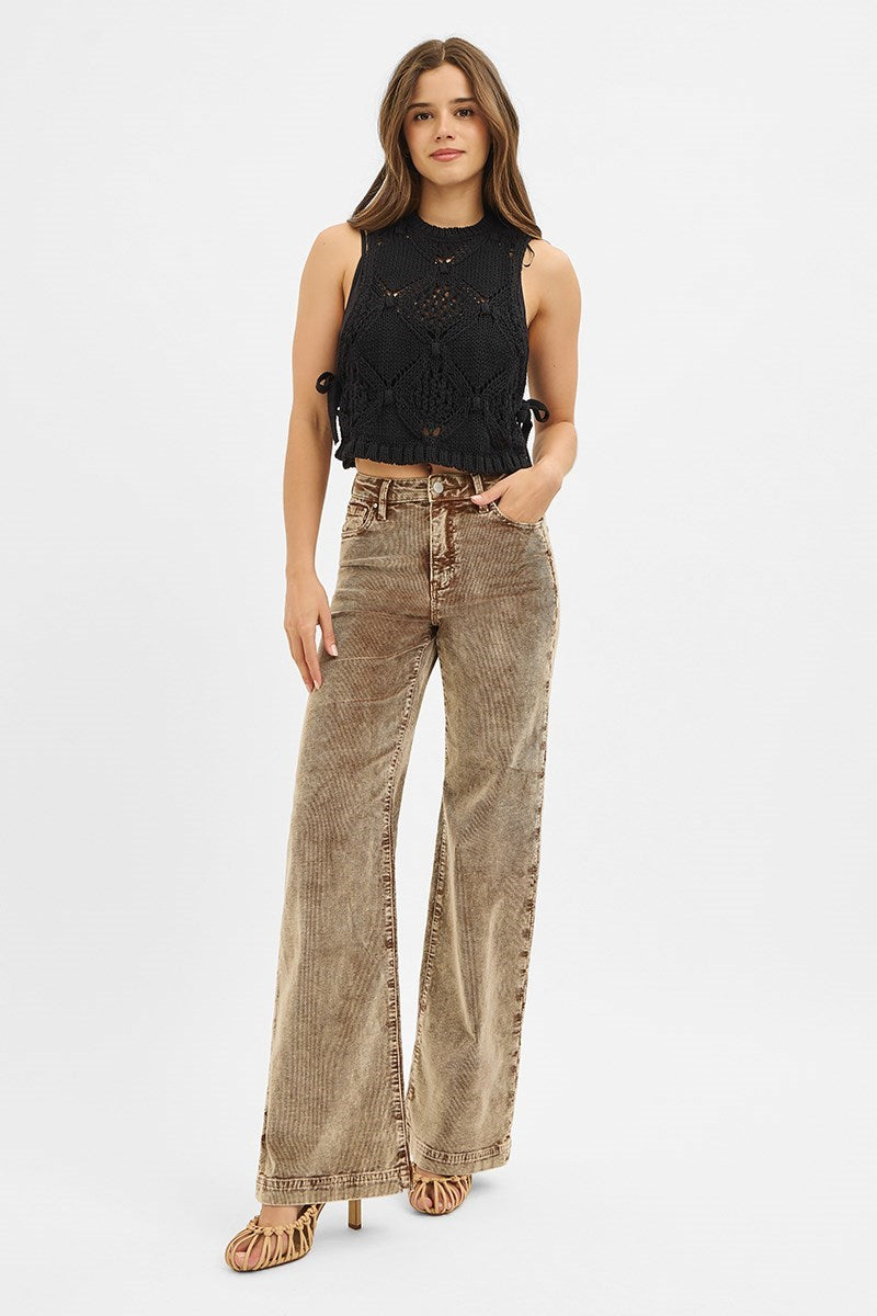 Mocha High Rise Wide Leg Corduroy Pants