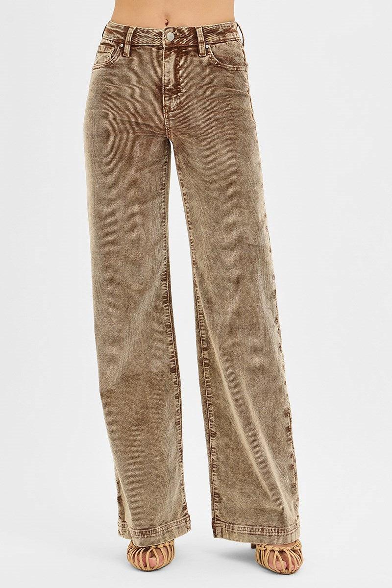 Mocha High Rise Wide Leg Corduroy Pants