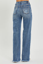 High Rise Long Straight Jeans W/ Raw Hem