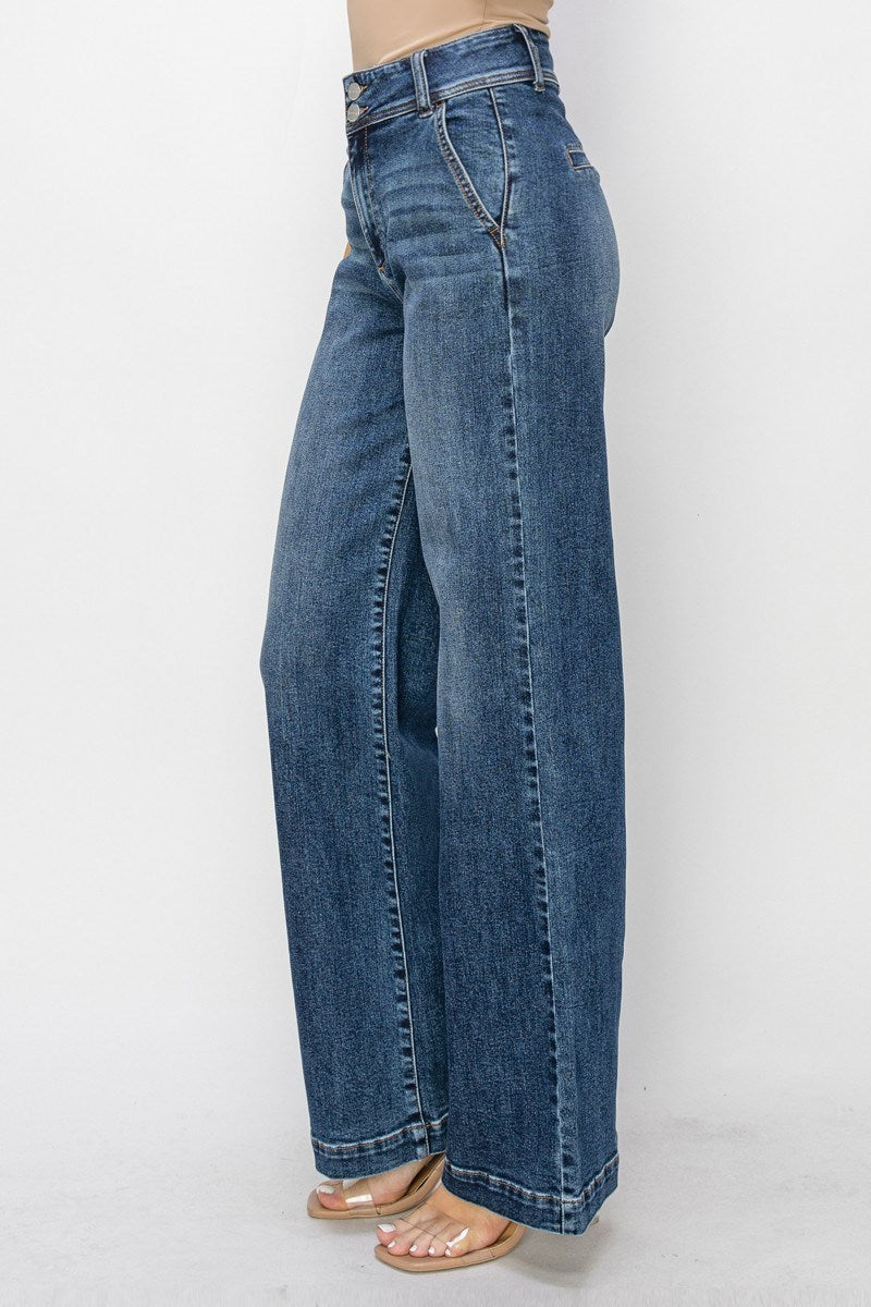 Double Button Trouser Wide Jeans