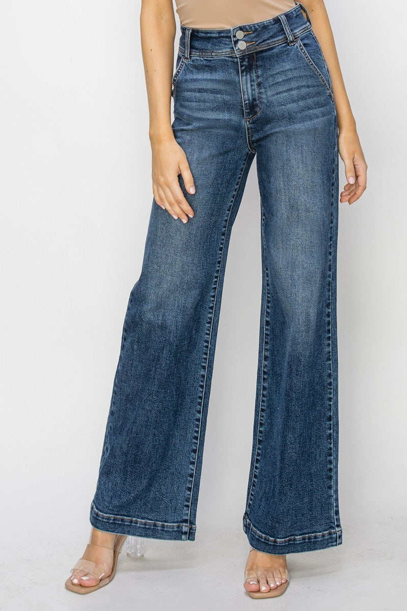 Double Button Trouser Wide Jeans