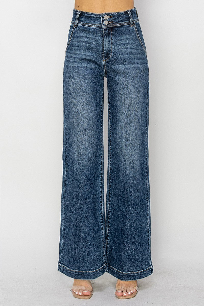 Double Button Trouser Wide Jeans